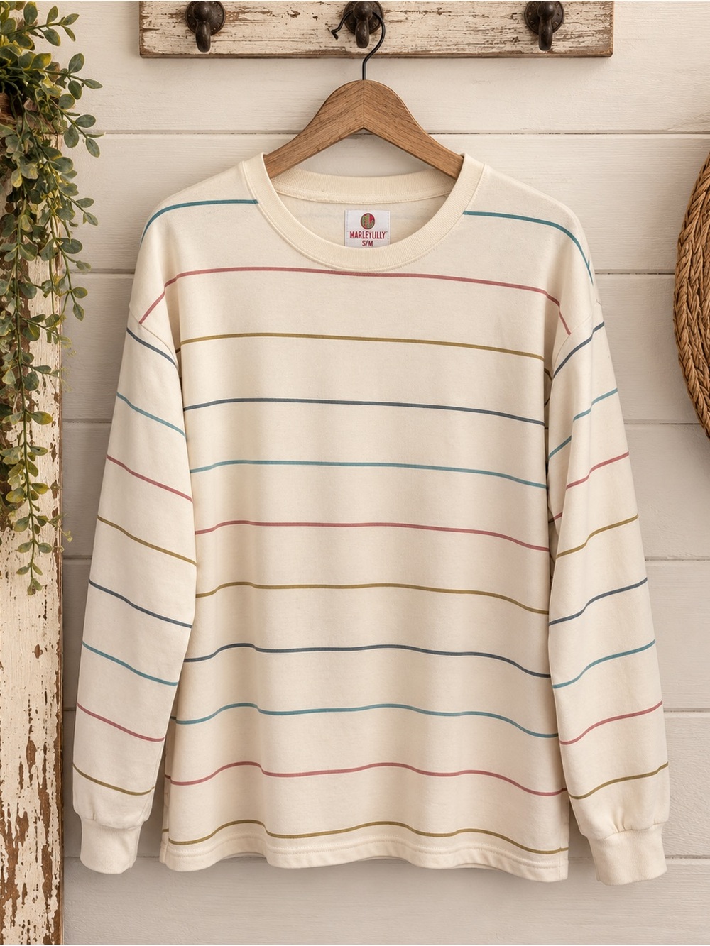 Marleylilly Cream Striped Long-Sleeve Sweater S/M
